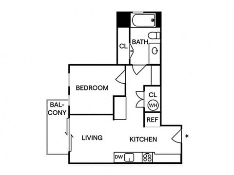 Floor plan for 1 bed, 1 bath